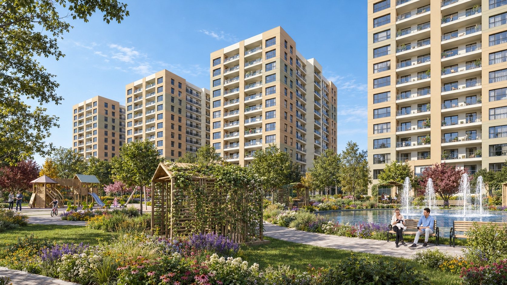Residential park and apartment buildings