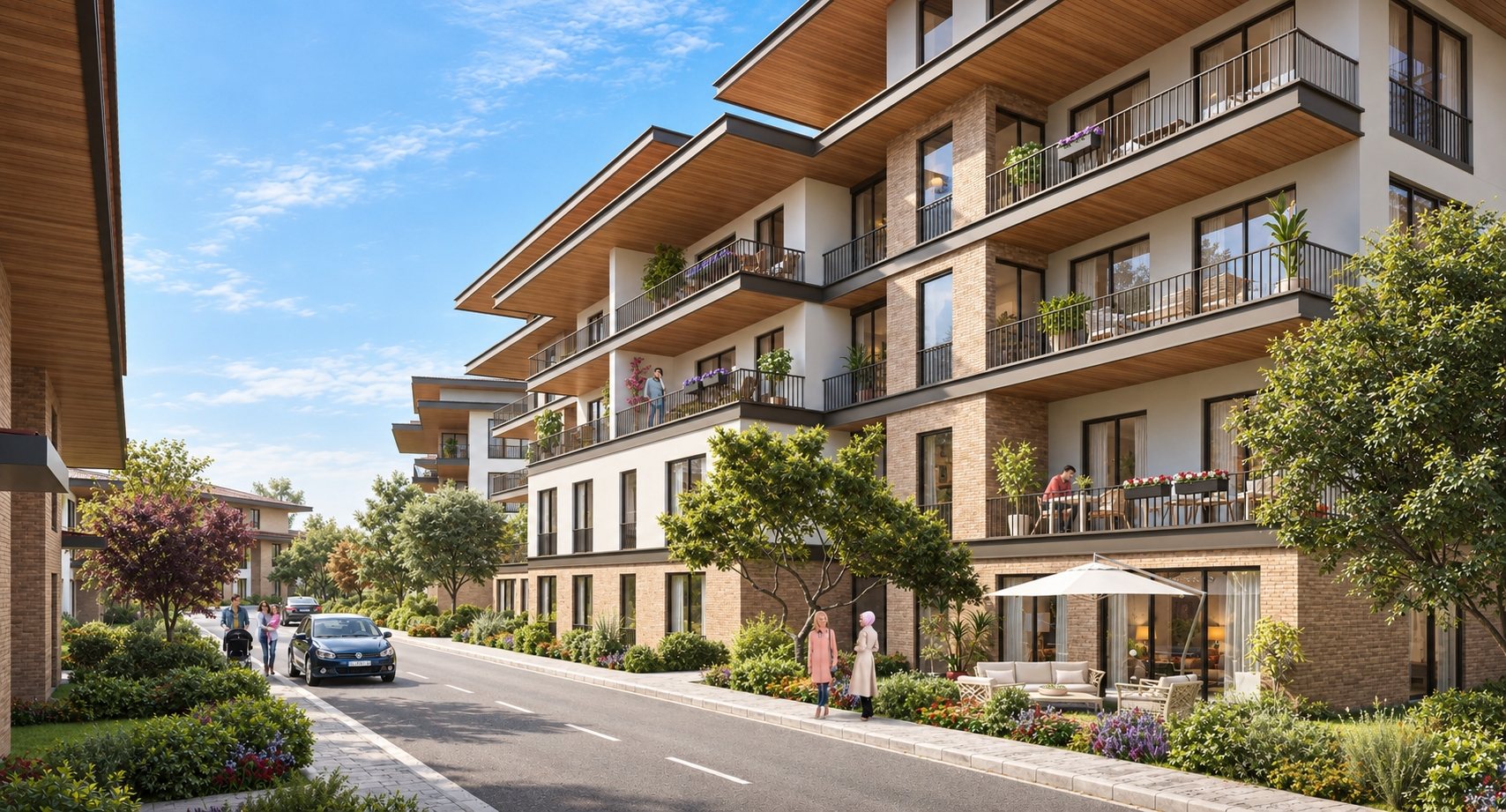 Apartment balconies and timber screens